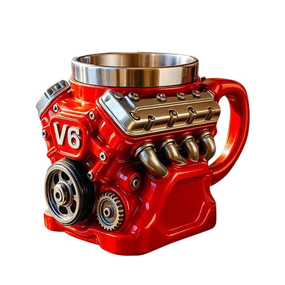Heritage V6 Engine Coffee Mug, 350ml Retro Engine Coffee Mug, Double-walled Insulated Car Theme Handle Coffee Cup, a Unique Gift for Men, and Car Enthusiasts