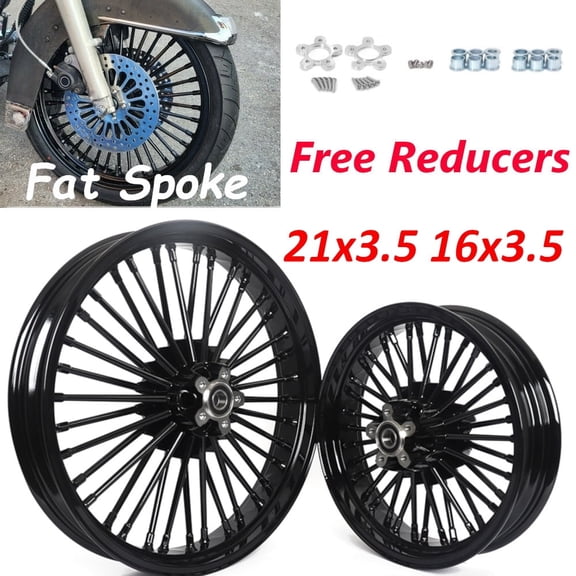 Gloss Black 21x3.5 16x3.5 Fat Spoke Wheels Rims Set for Harley Touring Electra Road Glide Bagger
