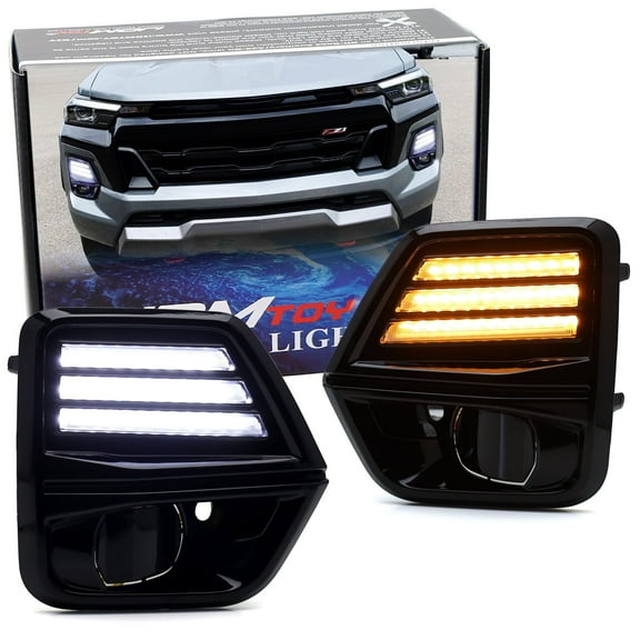 Gloss Black Finish Fog Bezel Replacement White/Amber Sequential Blink Switchback LED Daytime Running Light Kit For Chevrolet 2023-up Colorado