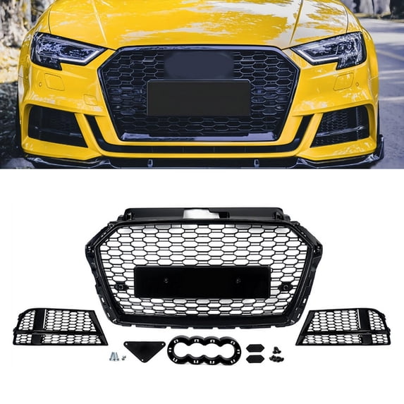 Gloss Black For Audi A3 S Line 2017-2019 2020 Honeycomb Front Bumper Grill Fog Light Grille Cover