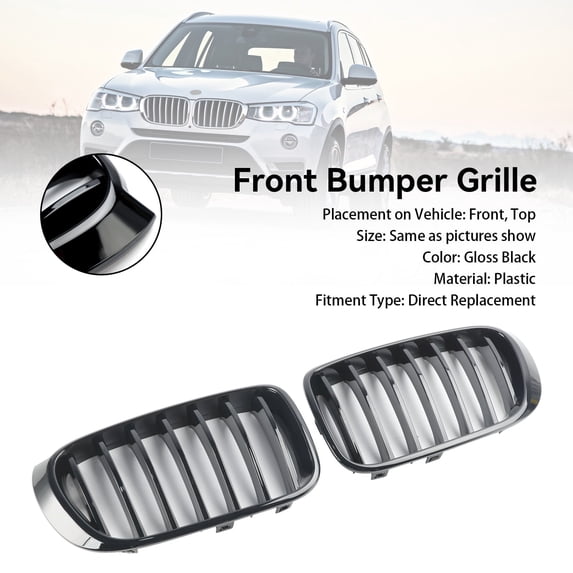 Gloss Black Front Bumper Kidney Grill Grille Fit For BMW X3 X4 F25 F26 2014-2017