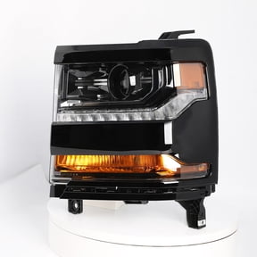 Gloss Black Headlight For 2016-2019 Chevy Silverado 1500 HID LED DRL Left Side
