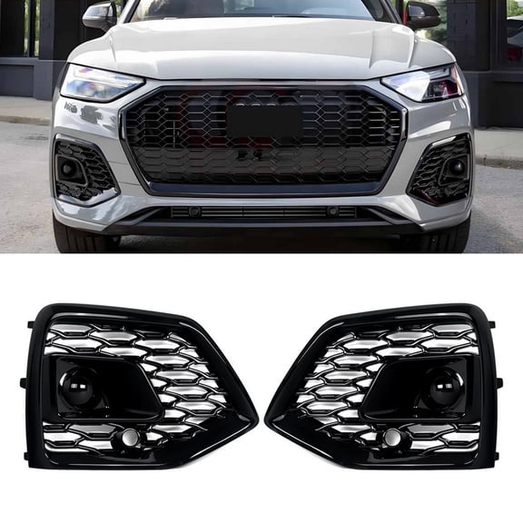 Gloss Black Honeycomb Fog Light Grille Cover ACC For AUDI Q5 S-Line SQ5 2021-2025