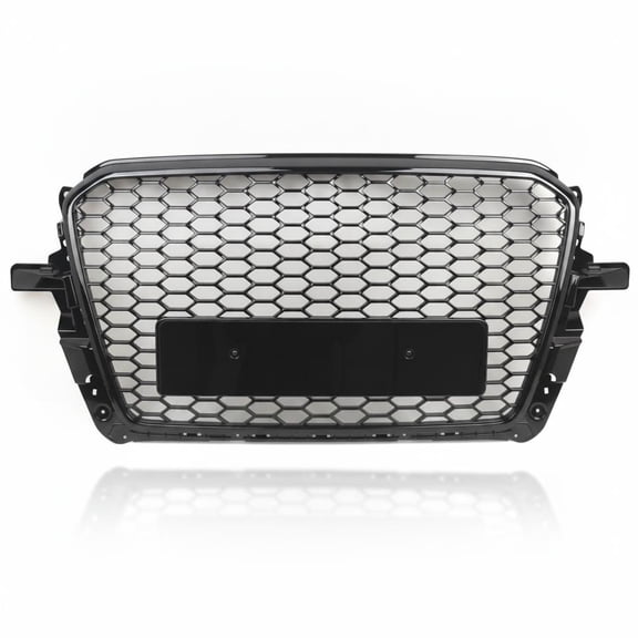 Gloss Black Honeycomb Grille for Audi Q5/SQ5 2013-2017 – Badgeless Direct ABS Replacement – Superior Front Bumper Guard – No Logo – Bright Black Frame
