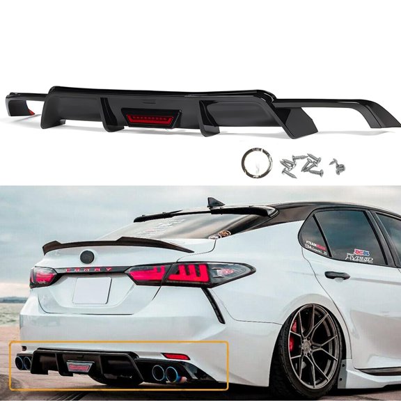 Gloss Black LED Rear Bumper Lip Diffuser Splitter For 2018-2024 Camry SE XSE