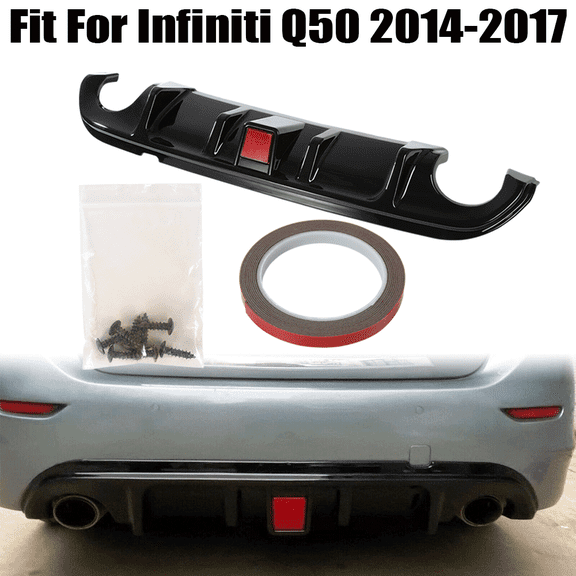 Gloss Black Rear Bumper Diffuser W/ LED Light Fit For 2014-2017 Infiniti Upgrade