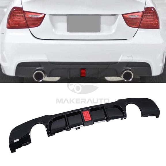 Gloss Black Rear Bumper Diffuser With LED Lights For BMW 3 Series E90 E91 2005-2012 M Sport