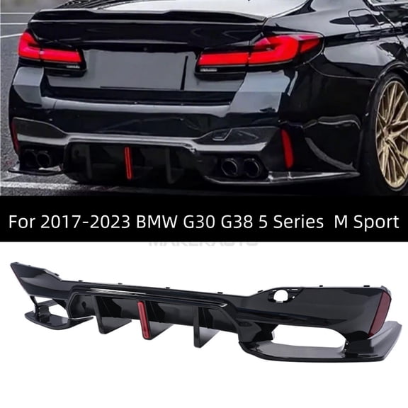 Gloss Black Rear Bumper Diffuser With LED for 2017-2023 BMW G30 G38 530i Sport look