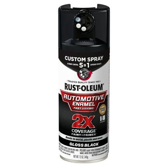 Gloss Black, Rust-Oleum 2X Automotive Enamel 5 in 1 Spray Paint, 12 oz, 394893