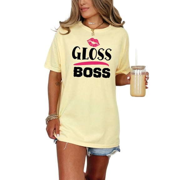 Gloss Boss Lip Print Graphic Women's, Butter Comfort Colors T-Shirt, Medium