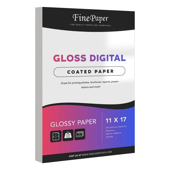 Gloss Digital Paper – Perfect for Color Laser Printing, Design Proposals, Flyers, Brochures | 11 x 17” Ledger Size | 100lb Text (148 GSM) | 94 Bright | Acid Free Paper | 100 Sheets per Pack