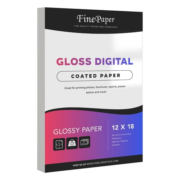 Gloss Digital Paper Perfect for Color Laser Printing, Design Proposals, Flyers, Brochures | 12 x 18 | Glossy 100lb Text (40lb Bond) Paper | 94 Bright | Acid Free, Coated Finish | 100 Sheets per Pack