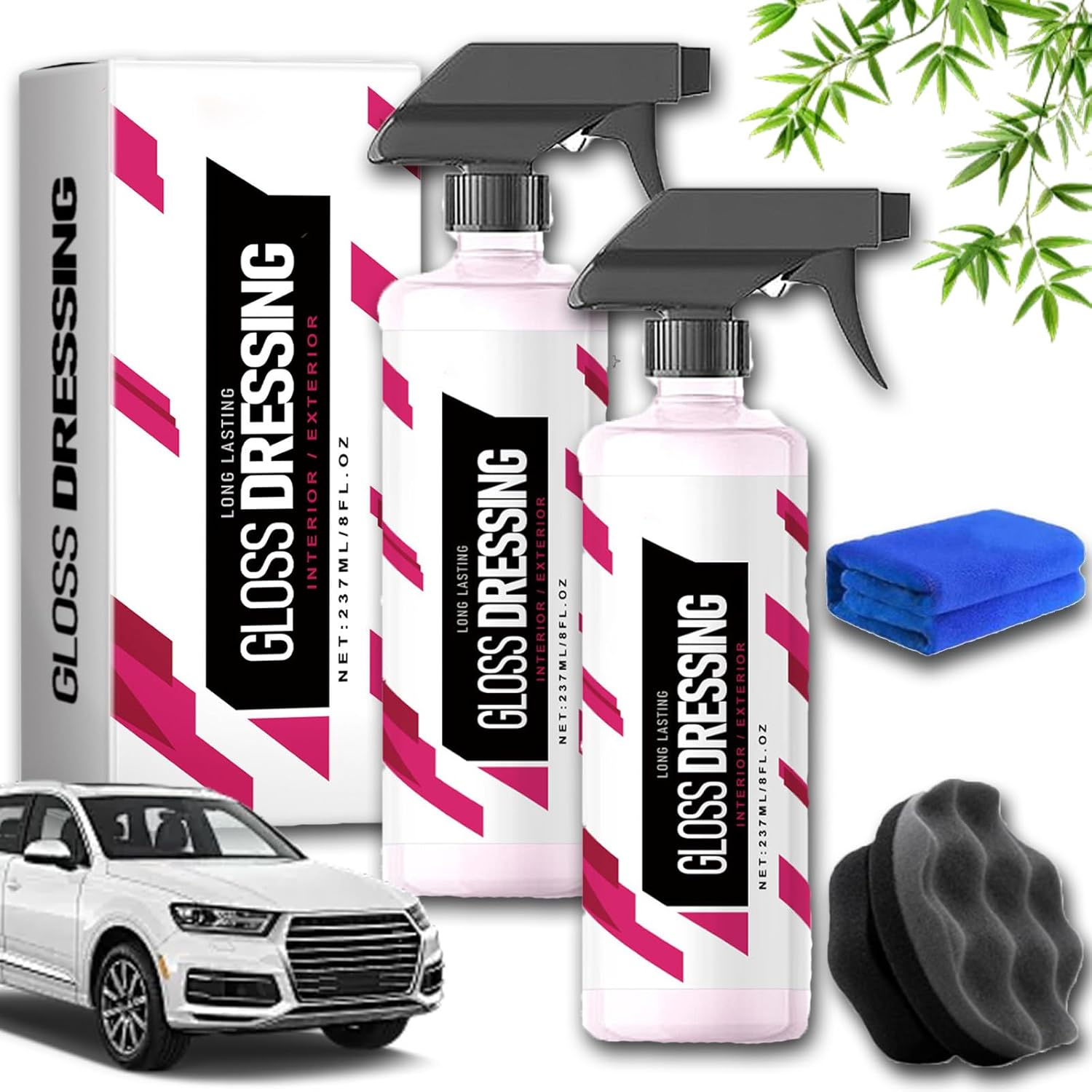 Gloss Dressing for Floor Mats, 120ml Gloss Dressing for Cars, Detailing Plastic Restorer for Cars, Car Interior Cleaner Black Trim Restorer, Non-greasy, Long Lasting Shine (2pcs)