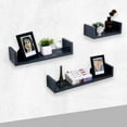 thumbnail image 1 of Gloss Glossy Black Finish Set of 3 Easy Mounted U Shaped Floating Float Wall Shelf Shelves for Bathroom Kitchen or Livingroom, 1 of 7