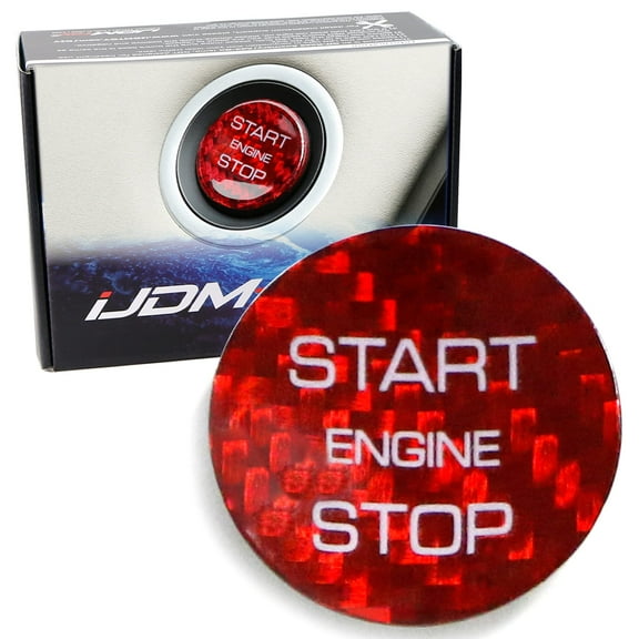 Gloss Red Real Carbon Fiber Keyless Engine Start/Stop Push Start Button Cover For Newer Models of Land Rover or Jaguar w/Start Engine Stop