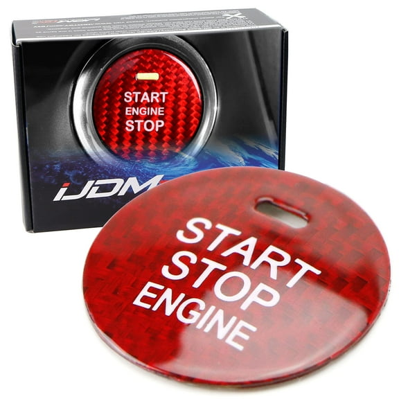 Gloss Red Real Carbon Fiber Keyless Engine Start/Stop Push Start Button Cover w/Indicator Light Opening, For Mazda 3 6 CX-3 CX-5 CX-9 MX-5 w/Push Start Engine Feature