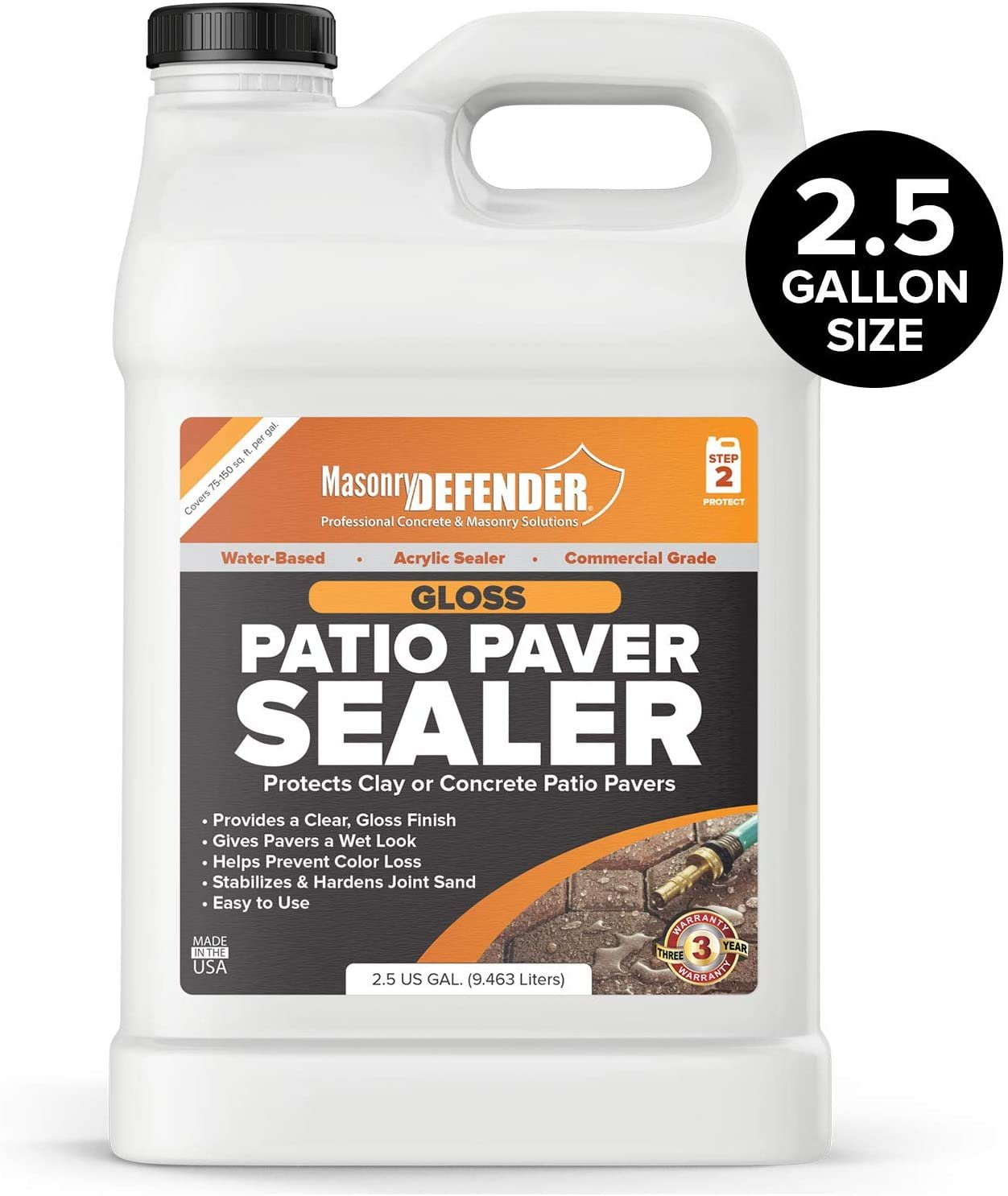 MasonryDefender Brick Gloss, Wet Look Paver Sealer, 2.5gal - Clear ...