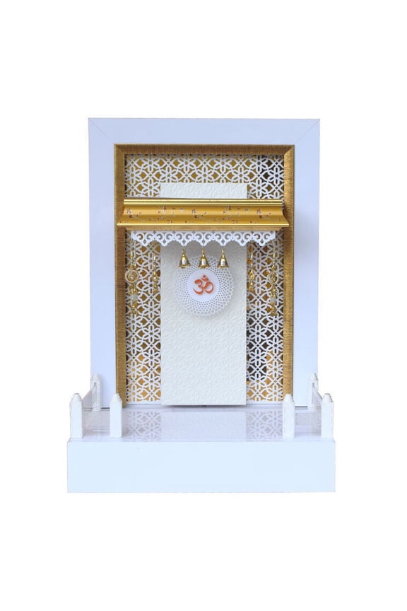 Gloss White Acrylic Laminated Designer Wooden Temple For Home With LED Lights For Home And Office / Wooden Designer Mandir With Cabinets