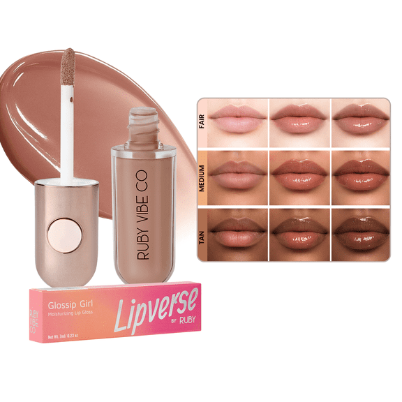 RUBY VIBE CO Glossip Girl Moisturizing Lip Gloss, Nude Glow, Hydrating Makeup Lip Gloss for Girls & Women, High Shine, Lightweight, Non-Sticky Finish