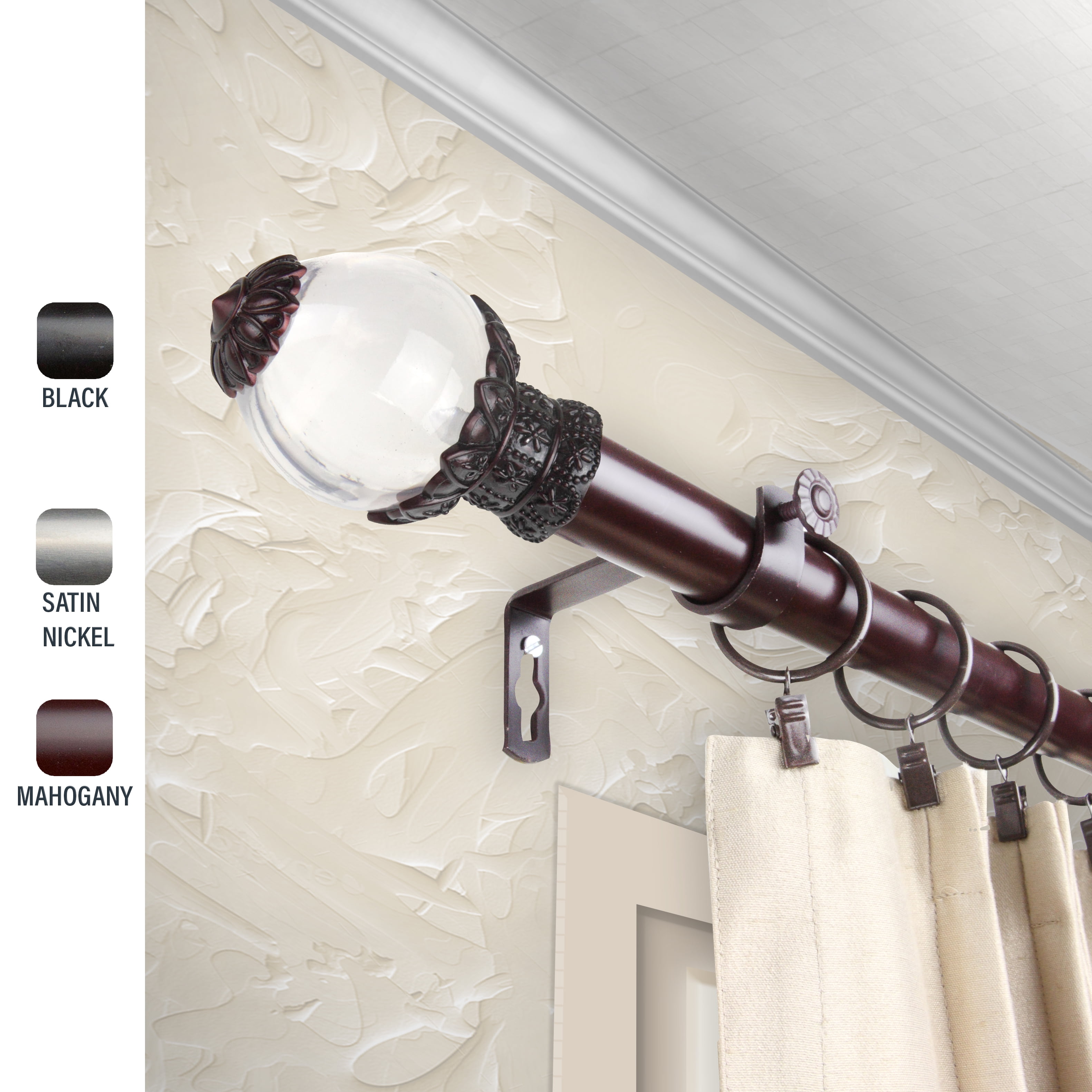 Glossy 1" dia. Curtain Rod 160-240 inches - Mahogany
