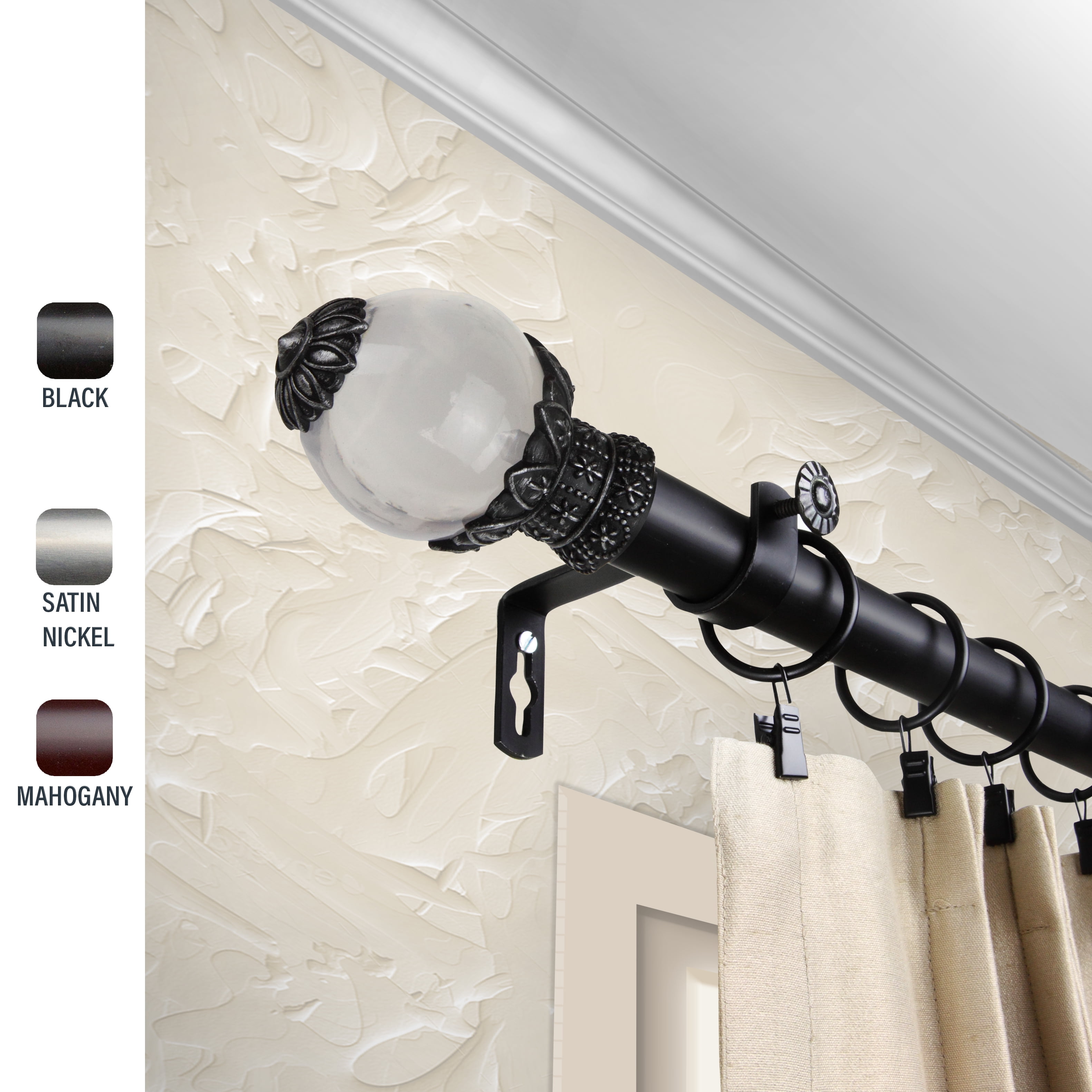 Glossy 1" dia. Curtain Rod 66-120 inches - Black