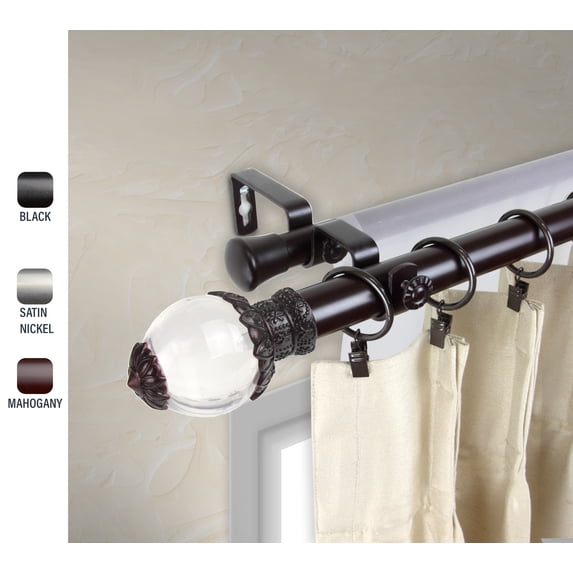 Glossy 1" dia. Double Curtain Rod 120-170 inches - Mahogany