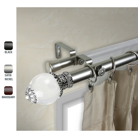 Glossy 1" dia. Double Curtain Rod 28-48 inches - Satin Nickel