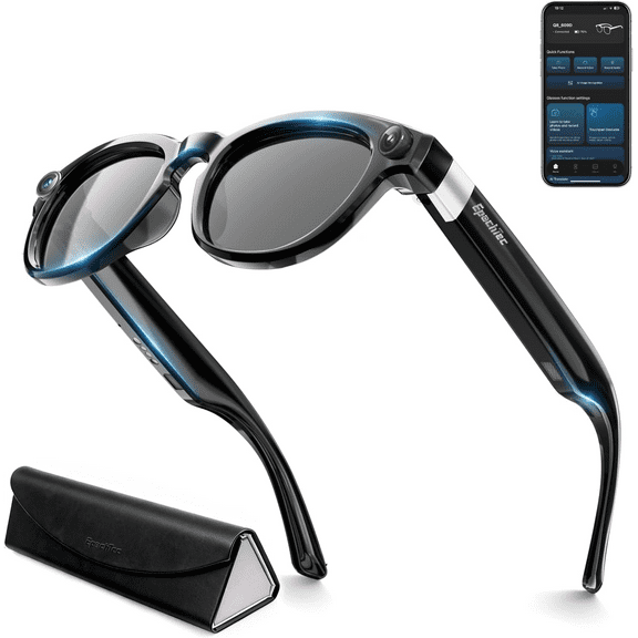 Glossy AI Smart Sunglasses with Camera 8MP 4K 1200P Video Record, 0.1s Real-Time Translation Glasses | UV400 & Anti-Blue Light, Unisex Bluetooth Glasses | Outdoor AI Glasse (Sunglasses)