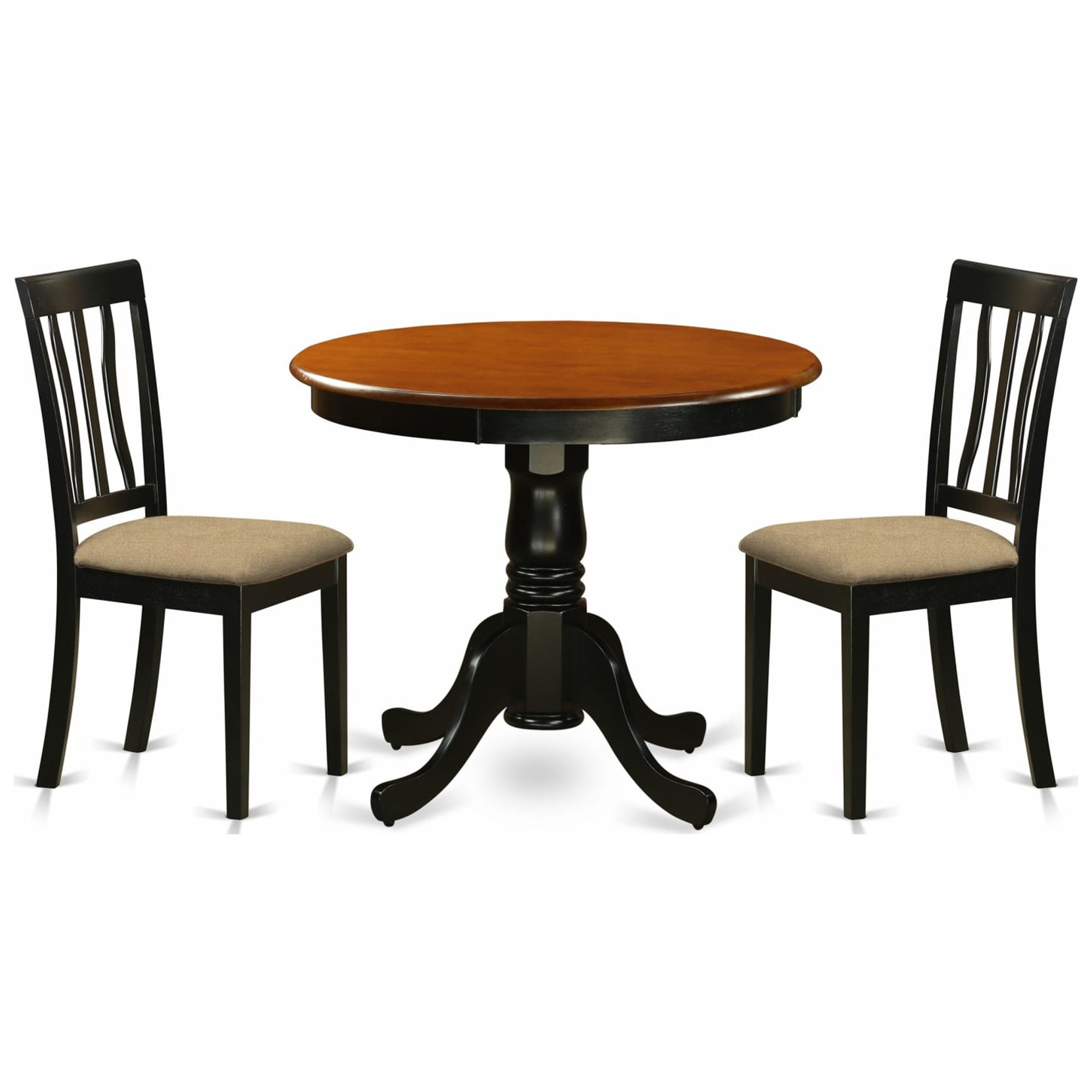 Glossy Antique Small Kitchen Table Set - Brown Tabletop with Black Legs ...