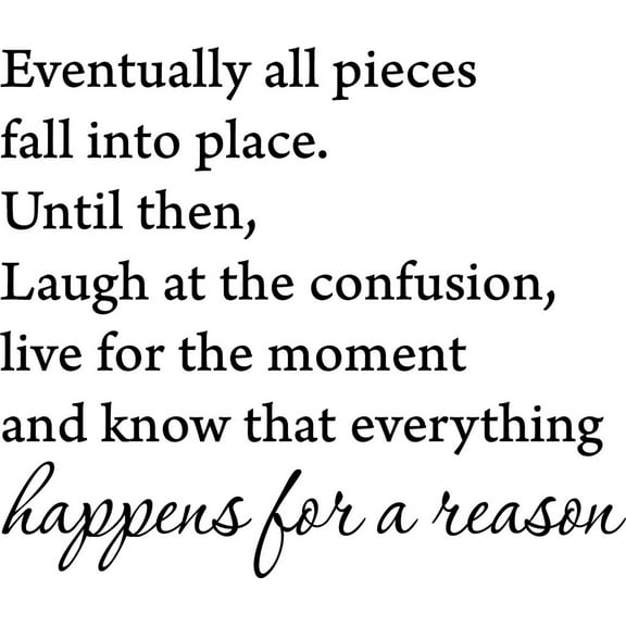 Glossy Black 22" x 18" Eventually All Pieces Fall into Place Inspirational Quotes and Saying Vinyl Wall Art Home Decor Decal Sticker