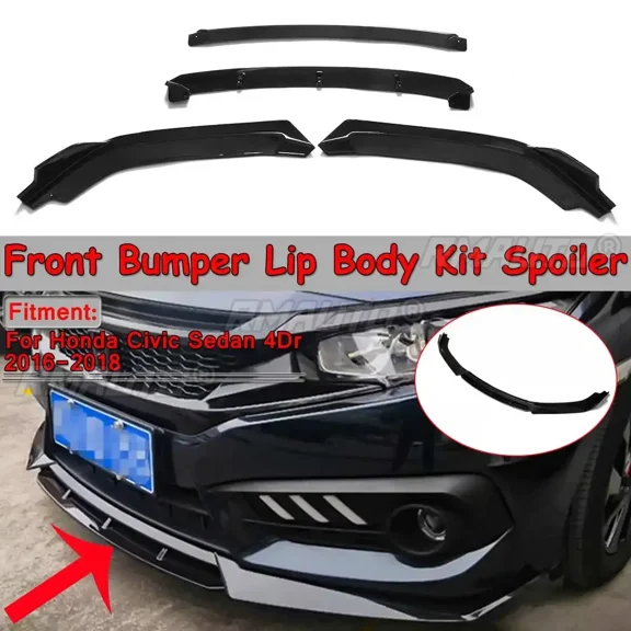 Glossy Black Car Front Bumper Splitter Lip Spoiler Bumper Diffuser Lip For Honda For Civic Sedan 4Dr 2016 2017 2018 Body Kit