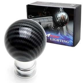 Glossy Black Carbon Fiber Finish Ball Type Gear Shift Knob w/Silver Cylinder Base Universal Fit Most Car 6-Speed, 5-Speed, 4-Speed Manual or Automatic, etc