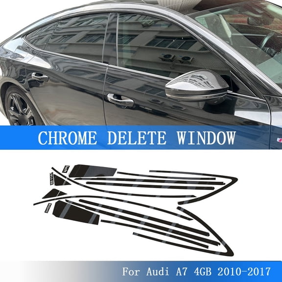 Glossy Black Chrome Delete Window Trims For Audi A7 4G 2010-2017