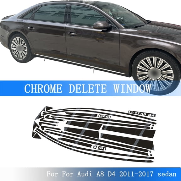 Glossy Black Chrome Delete Window Trims For Audi A8 D4 2011-2017 sedan
