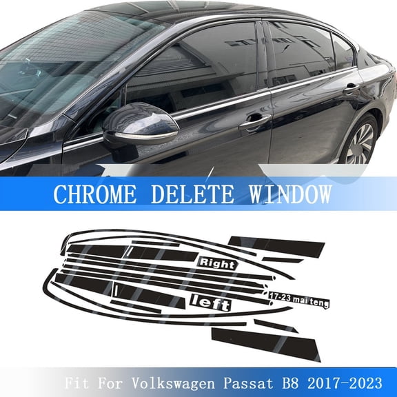 Glossy Black Chrome Delete Window Trims For Volkswagen Passat B8 2017-2023