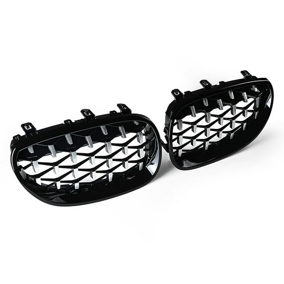 Glossy Black Chrome Diamond Stars Kidney Grille For 2003-2010 BMW E60 E61 525i 530i 535i 540i 545i 550i 525xi 530xi 535xi