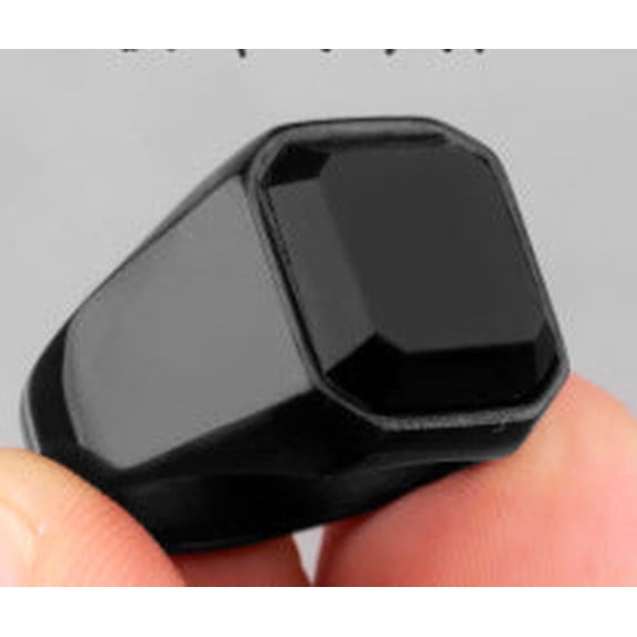Glossy Black Gem Ring Simple Style