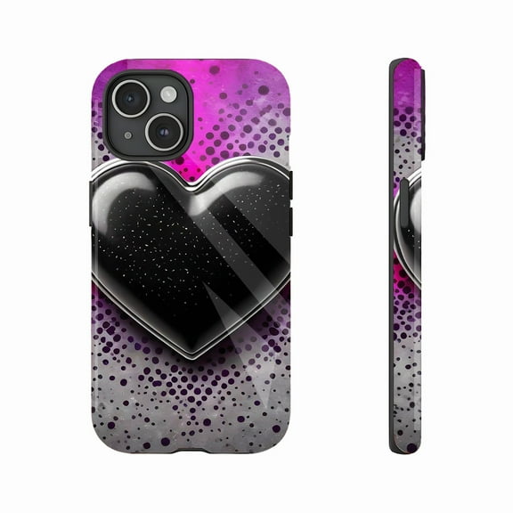 Glossy Black Heart Phone Case with Glitter Details, Compatible with iPhone 11/12/13/14/15/16 (Pro Max/Plus) - Stand Out with This Bold & Chic Accessory for Trendsetters