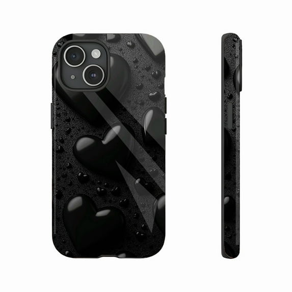 Glossy Black Heart iPhone Case for Valentine’s Day Gift, Premium Matte Finish Protective Shell Compatible with iPhone 11/12/13/14/15/16 (Pro Max/Plus)