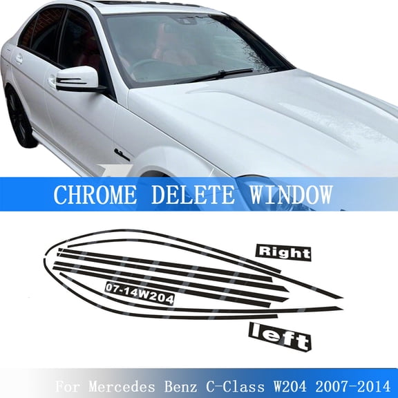 Glossy Black Sticker Chrome Delete Window Trims For Mercedes Benz C-Class W204 2007-2014