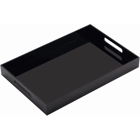 Black Acrylic Serving Tray with Handles, 12 x 16 inches, Glossy Countertop Organizer for Coffee, Appetizers & Vanity