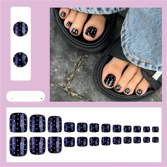 Glossy Black White Polka Dot Short Square Press On Toe Nails 24pcs