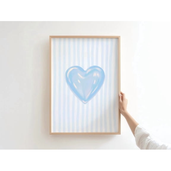 Glossy Blue Heart Print Preppy Y2K Aura Aesthetic Dorm Room Decor Unframed Paper Print