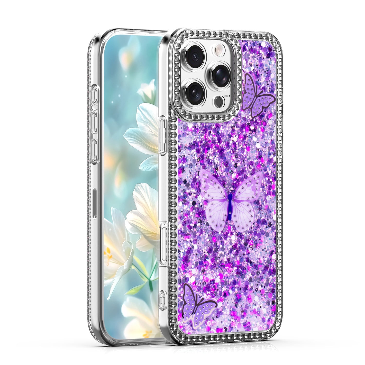 Glossy Butterfly Design Case for iPhone 17 Pro - Purple