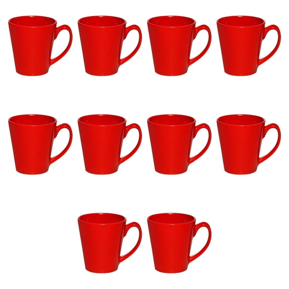 Glossy Ceramic Latte Coffee Mug 12 oz. Set of 10, Bulk Pack - Perfect for Tea, Espresso, Cappuccino, Hot Cocoa - Red