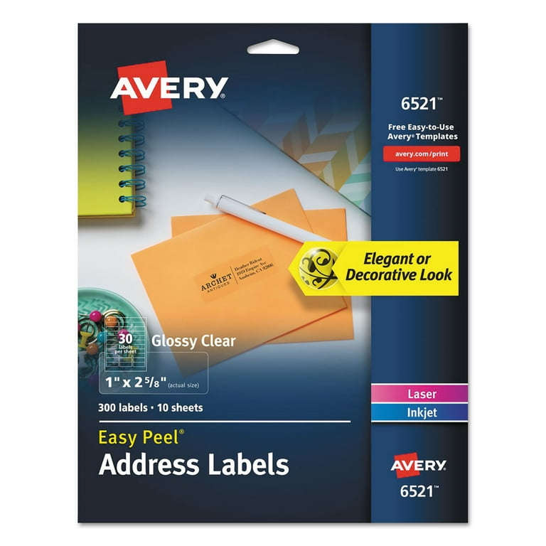 Glossy White Easy Peel Mailing Labels w/ Sure Feed Technology, Laser Printers, 1 x 2.63, White, 30/Sheet, 25 Sheets/Pack Glossy White Easy Peel Mailing Labels w/ Sure Feed Technology, Laser Printers, 1 x 2.63, White, 30/Sheet, 25 Sheets/Pack