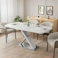 thumbnail image 1 of Glossy Dining Table for 4-6 People, 47.25"-63" Extendable Dining Table with Crossed Metal Base and Stainless Steel Tubes, Large Dining Table for Kitchen, (White), 1 of 8