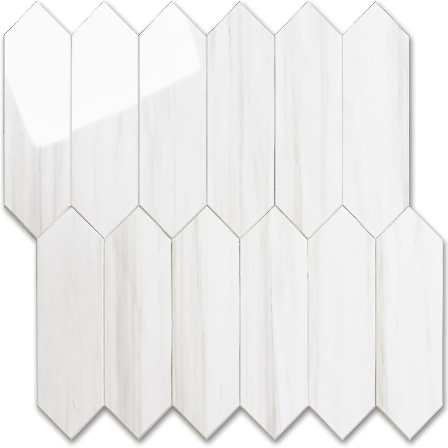 Glossy Dolomite White Backsplash Peel And Stick  12.8 X 12.8 Inch 10 Sheets Long Hexagon Pvc Self Adhesive Mosaic Wall Tiles On For Kitchen Bathroom