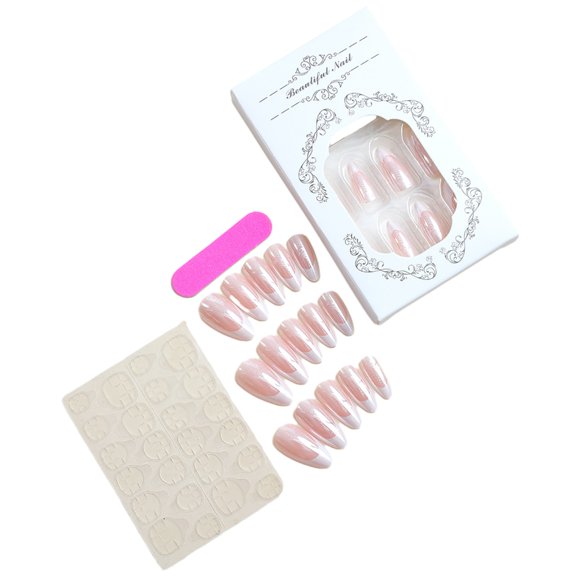 Glossy False Nails Medium Almond Stick on Nails Full Cover Press on Nails