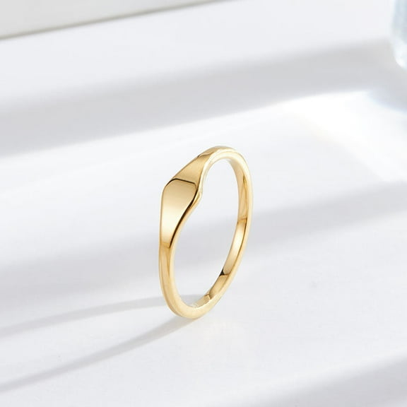 Womens Titanium Steel Ring Electroplated Gold Finish Band Simple Flat Design Elegant Jewelry Gift for Her Fashion Ring